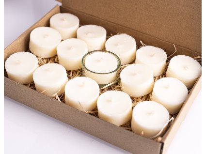 Vonia Čajové sviečky sójový vosk zerowaste 15ks + svietnik